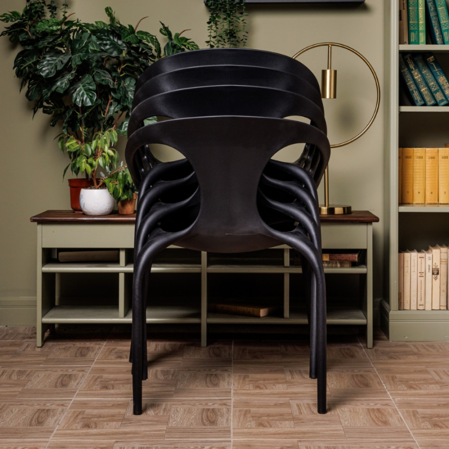 Комплект стол TOM (белый/черный) + 4 стула MAY (черный)