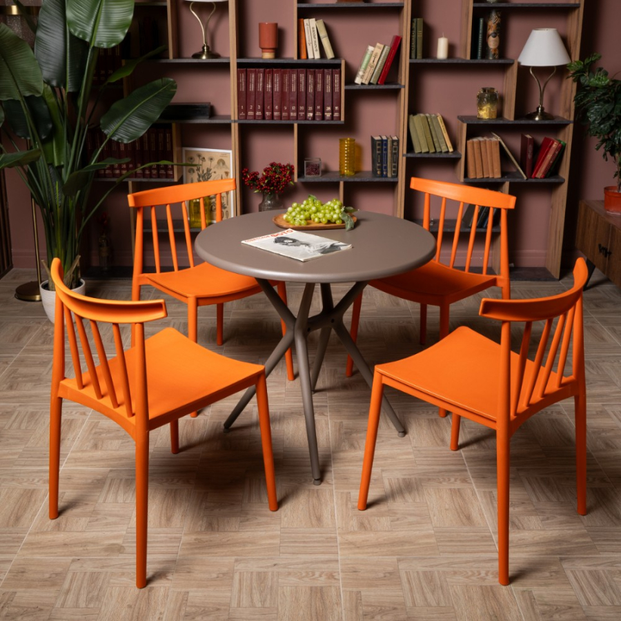 Комплект стол TOM (капучино) + 4 стула KAI (оранжевый)