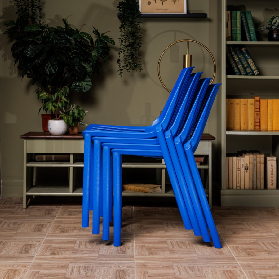 Комплект стол TOM (серый) + 4 стула NICO (синий)