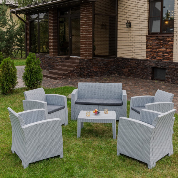 Лаунж зона Royal Family LANA L светло-серый с двухместным диваном, креслами и столом