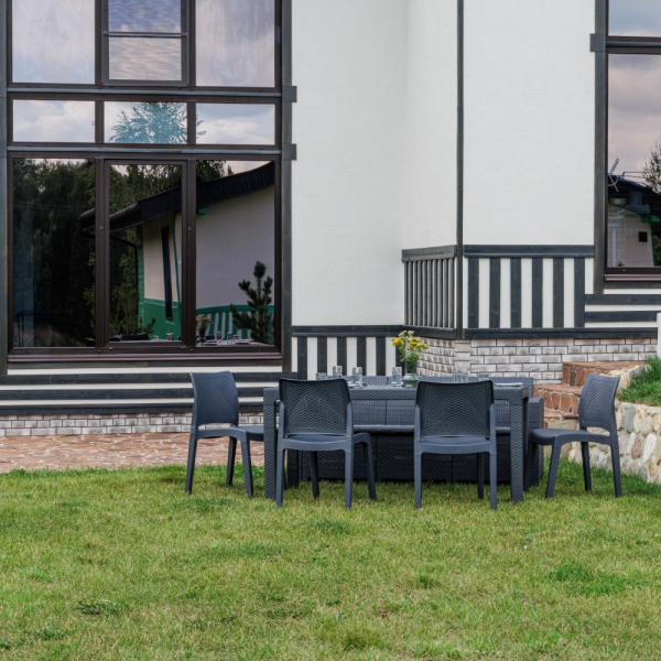 Обеденный комплект Royal Family JULY XL со столом, стульями и диваном, цвет графит