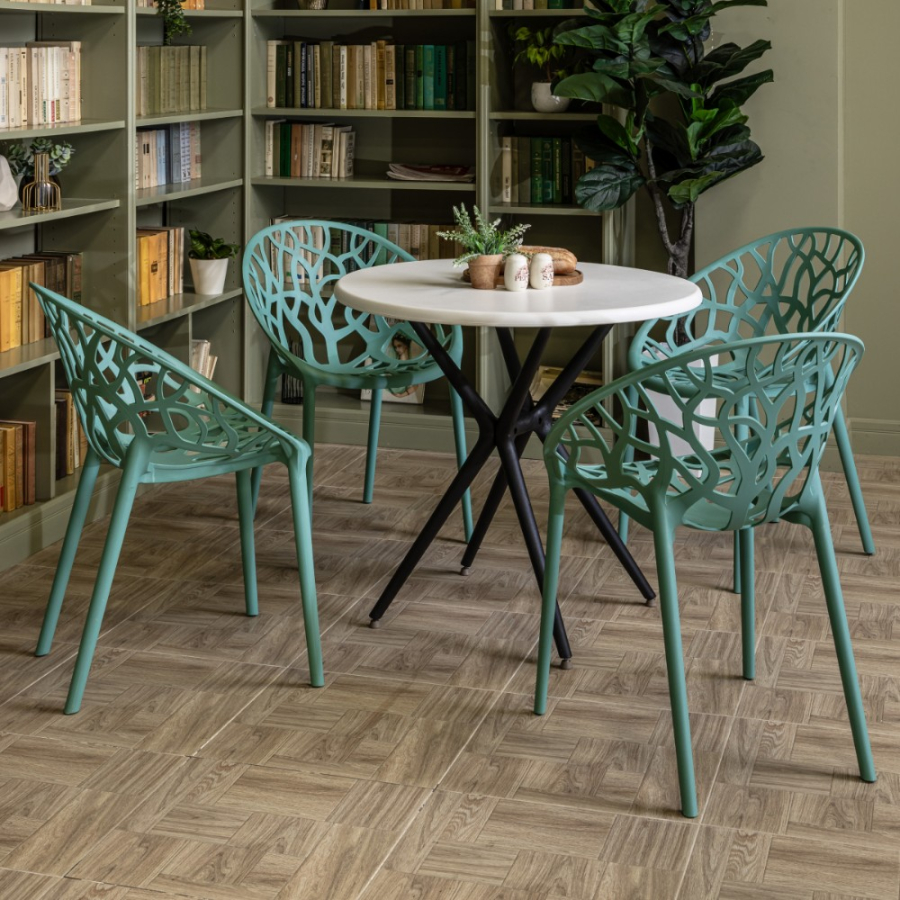 Комплект стол TOM (черно/белый) + 4 стула ARIA (нефрит)