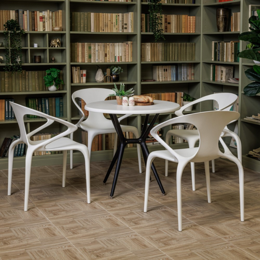 Комплект стол TOM (белый/черный) + 4 стула MAY (белый)