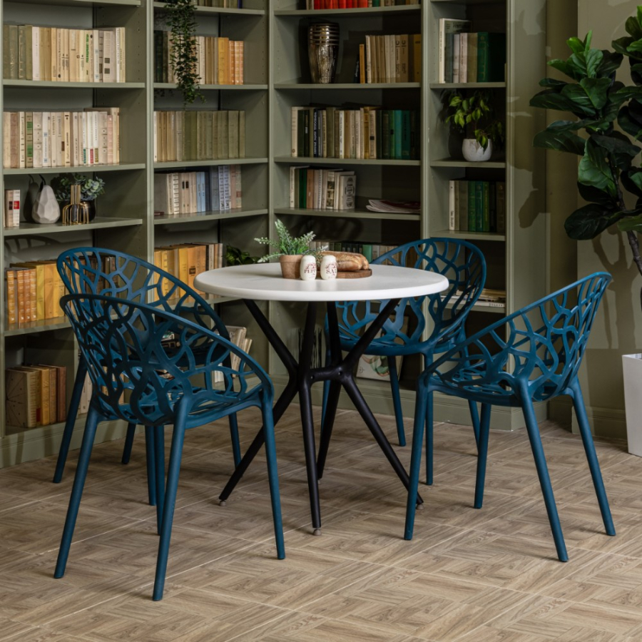 Комплект стол TOM (черно/белый) + 4 стула ARIA (сатин)