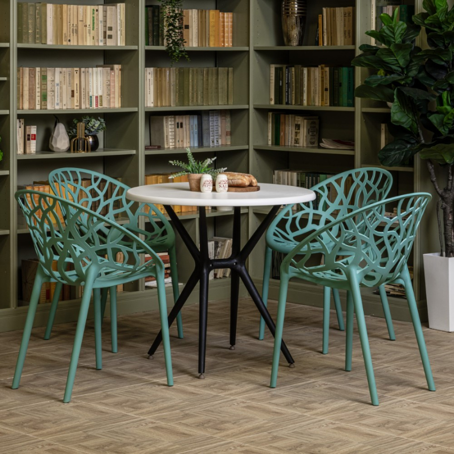 Комплект стол TOM (черно/белый) + 4 стула ARIA (нефрит)