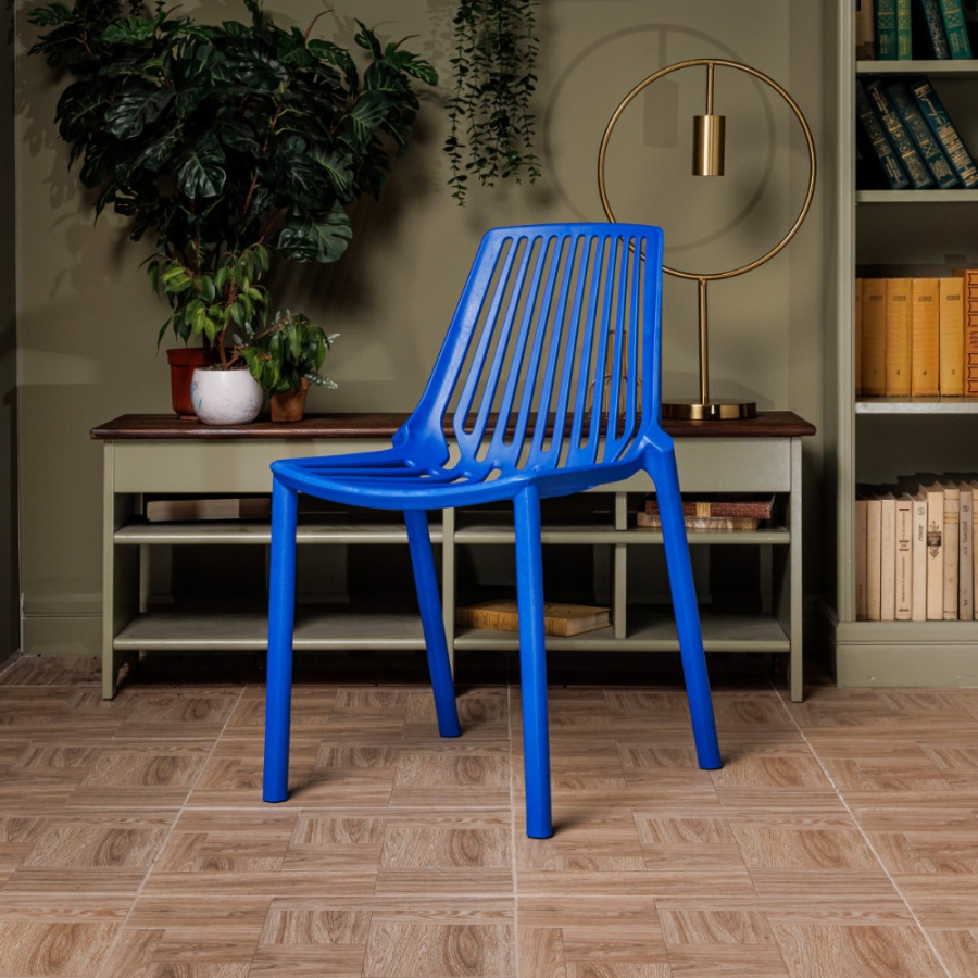 Комплект стол TOM (серый) + 4 стула NICO (синий)