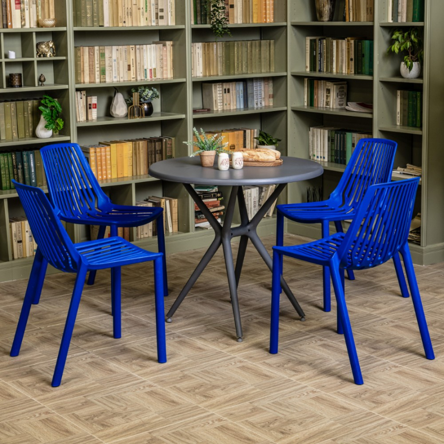 Комплект стол TOM (серый) + 4 стула NICO (синий)