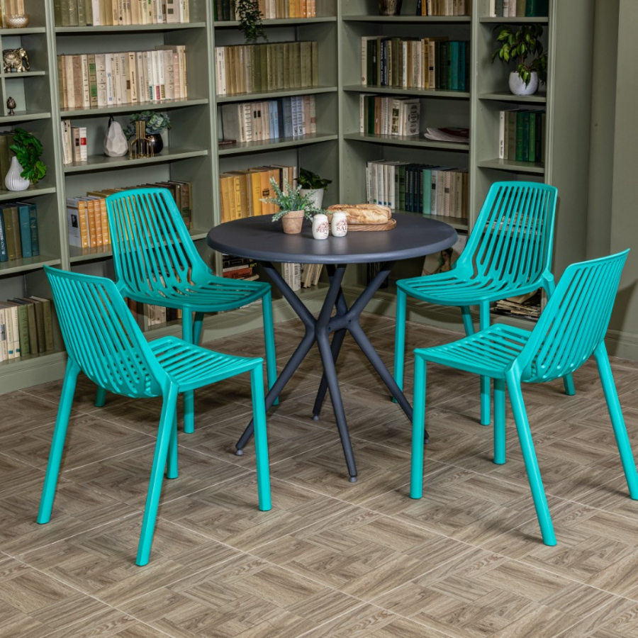 Комплект стол TOM (серый) + 4 стула NICO (тиффани)