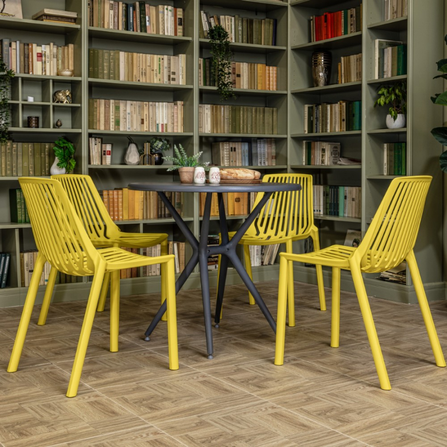 Комплект стол TOM (cерый) + 4 стула NICO (желтый)