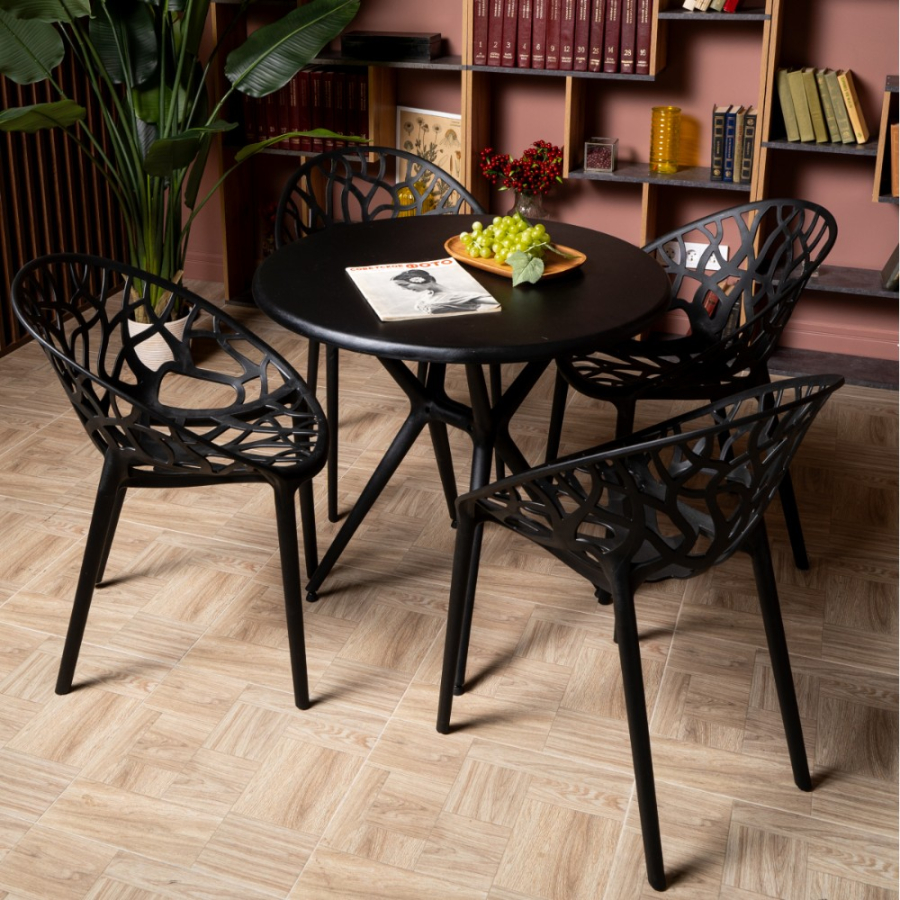 Комплект стол TOM (черный) + 4 стула ARIA (черный)