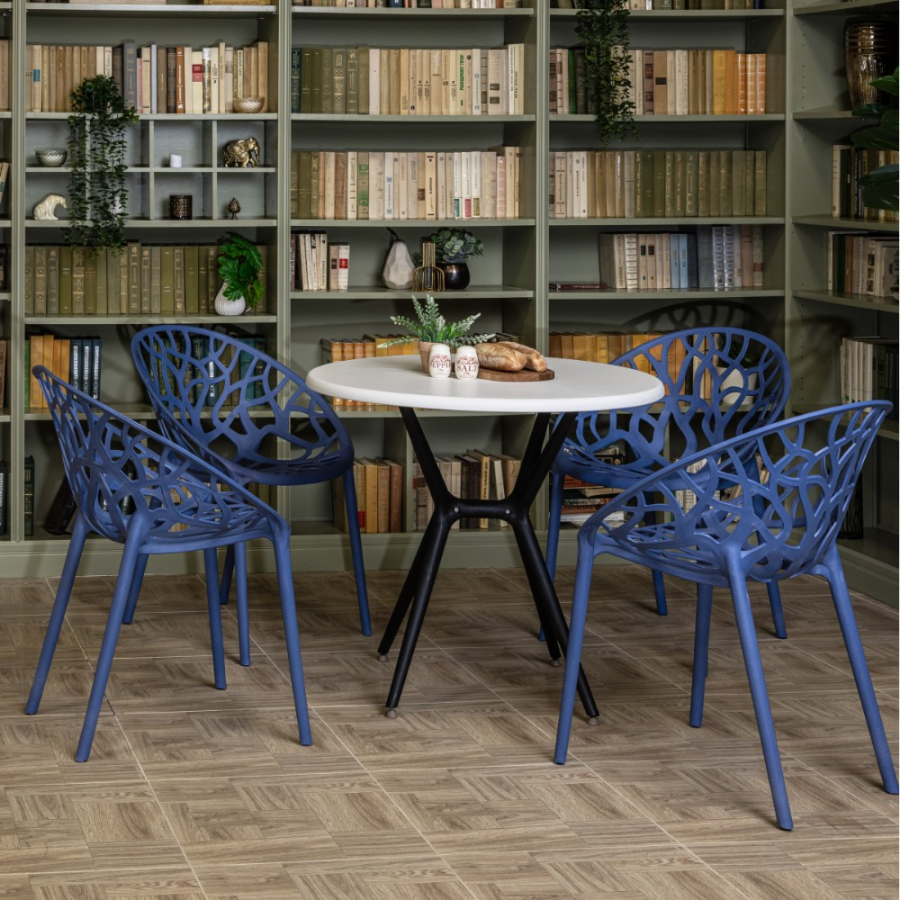 Комплект стол TOM (черно/белый) + 4 стула ARIA (лаванда)