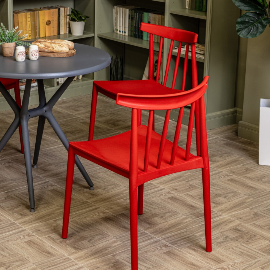 Комплект стол TOM (серый) + 4 стула KAI (красный)