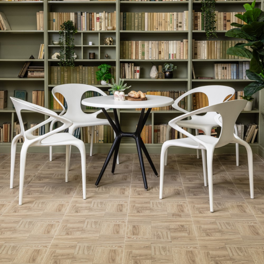 Комплект стол TOM (белый/черный) + 4 стула MAY (белый)