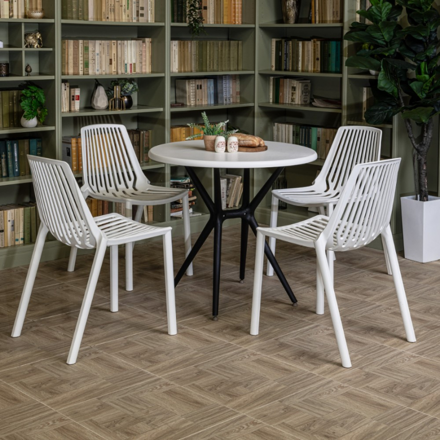 Комплект стол TOM (белый/черный) + 4 стула NICO (белый)