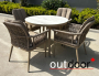 Комплект мебели из ротанга OUTDOOR Прованс (стол, 4 стула), узкое плетение, капучино