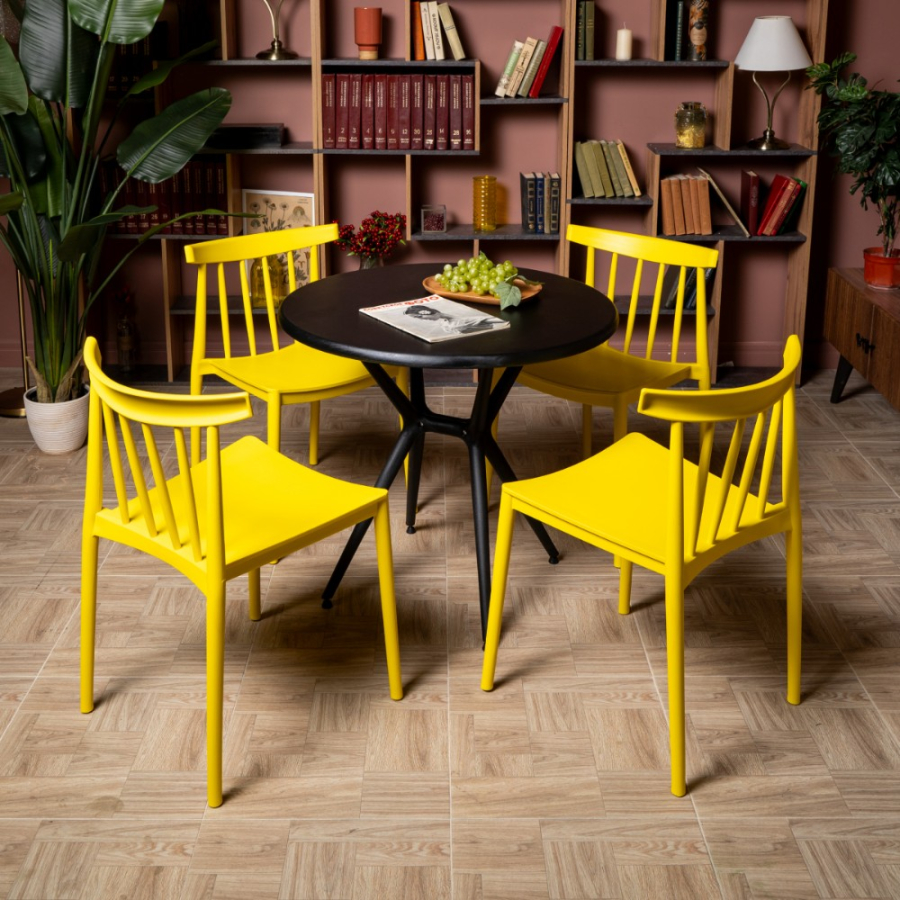 Комплект стол TOM (Черный) + 4 стула KAI (Желтый)