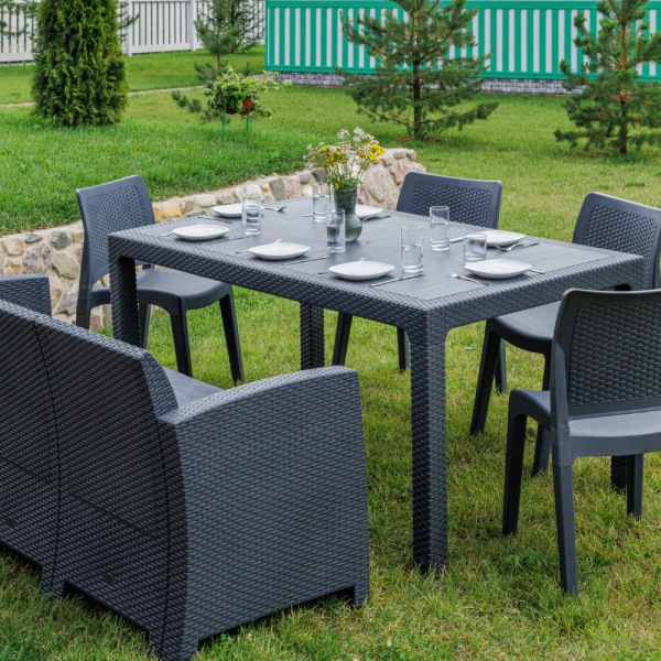 Обеденный комплект Royal Family JULY XL со столом, стульями и диваном, цвет графит