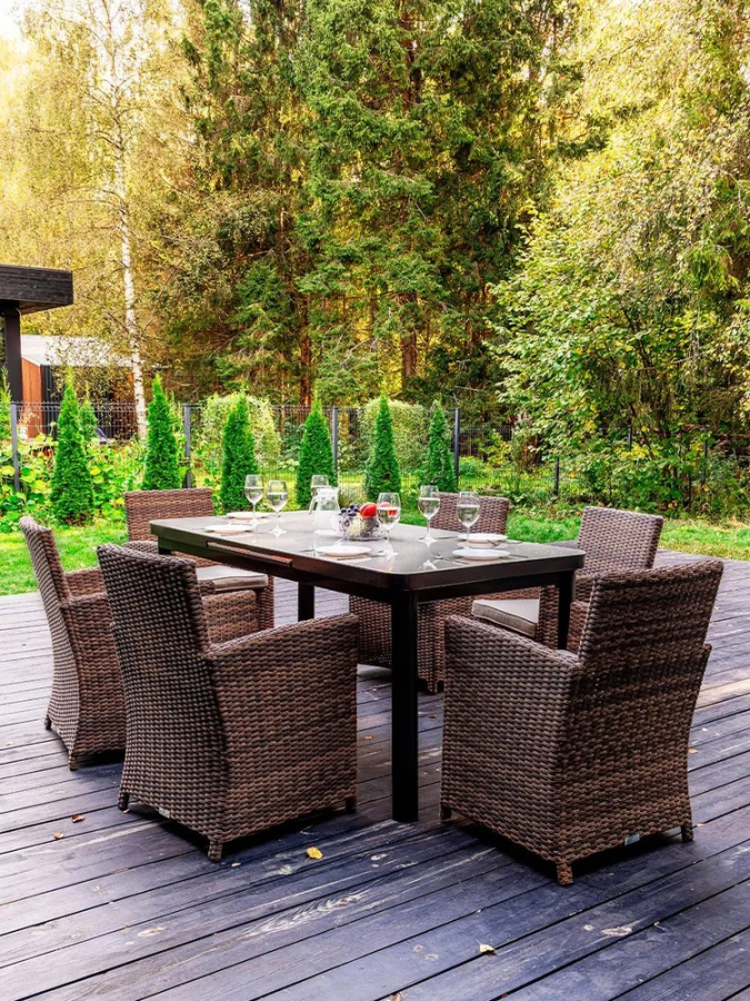 Комплект: Обеденный комплект мебели LUDWIG+FIONA коричневый + Сундук для хранения KARL 120 коричневый