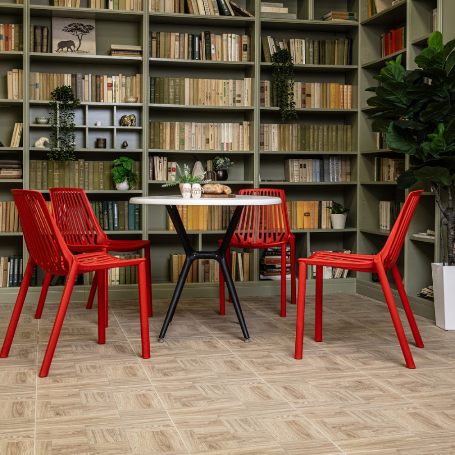 Комплект стол TOM (белый/черный) + 4 стула NICO (красный)