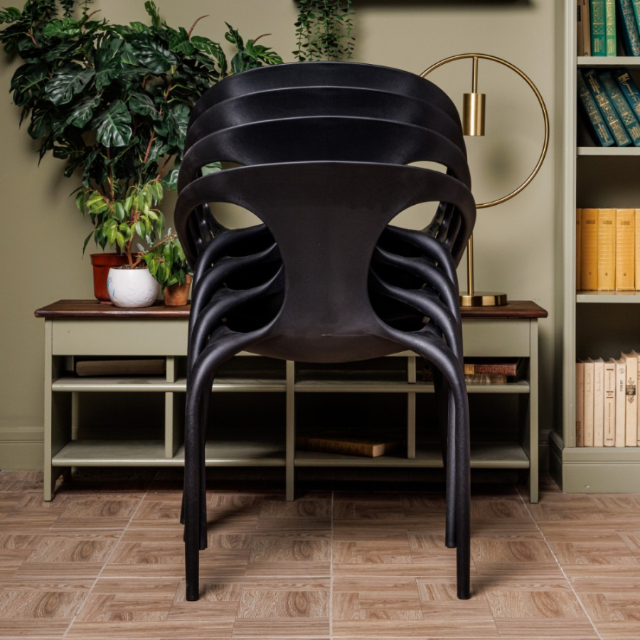 Комплект стол TOM (белый/черный) + 4 стула MAY (черный)