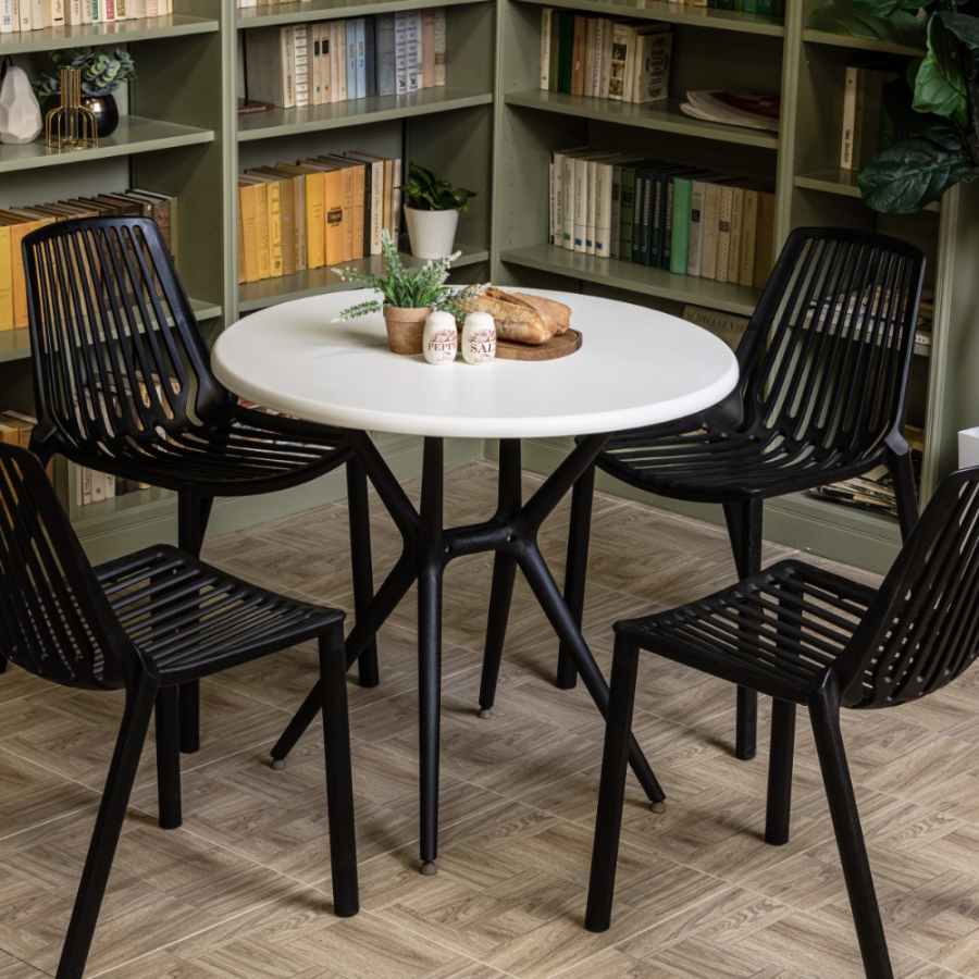 Комплект стол TOM (белый/черный) + 4 стула NICO (черный)