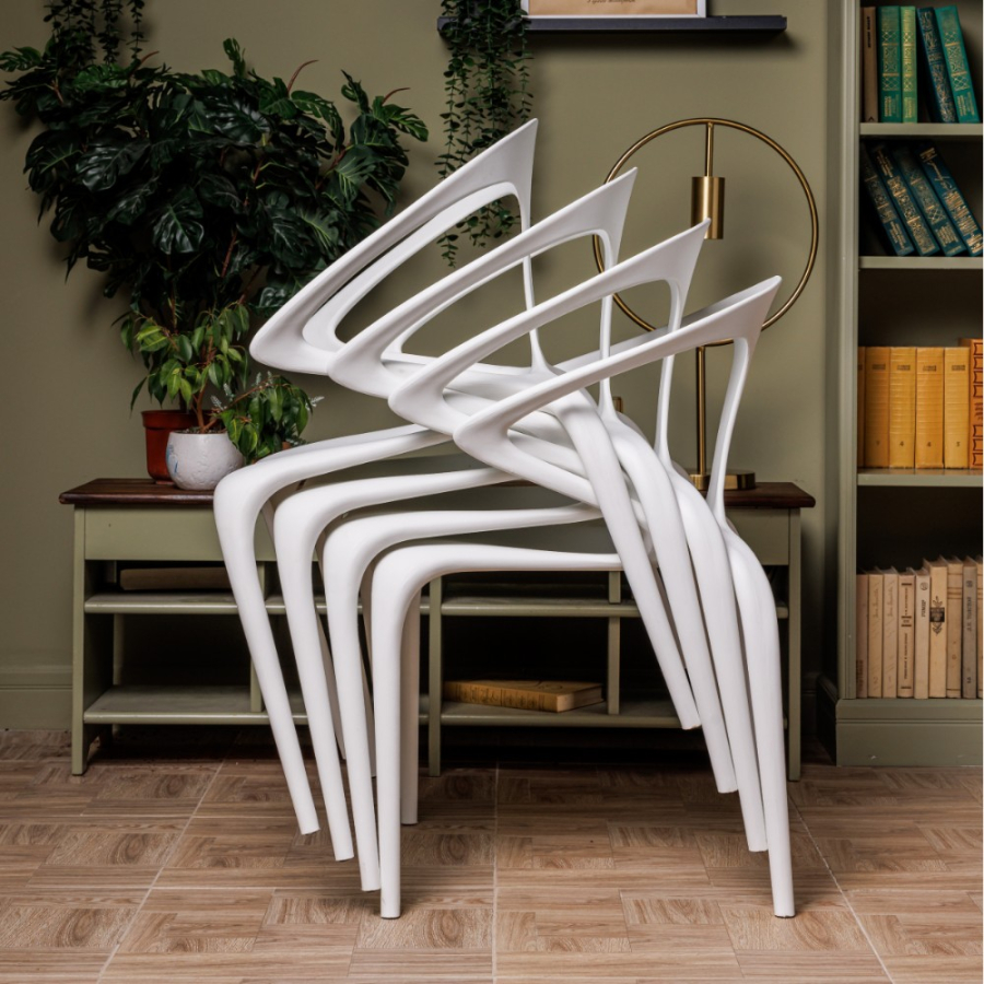 Комплект стол TOM (белый/черный) + 4 стула MAY (белый)