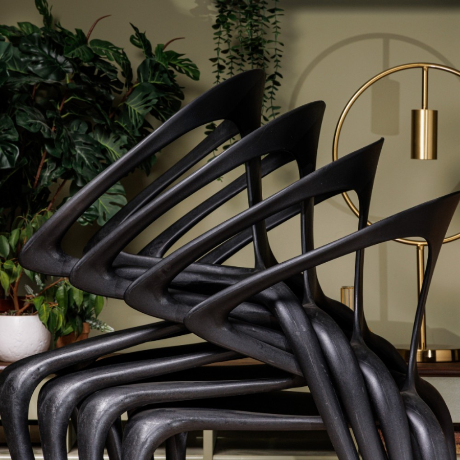 Комплект стол TOM (белый/черный) + 4 стула MAY (черный)