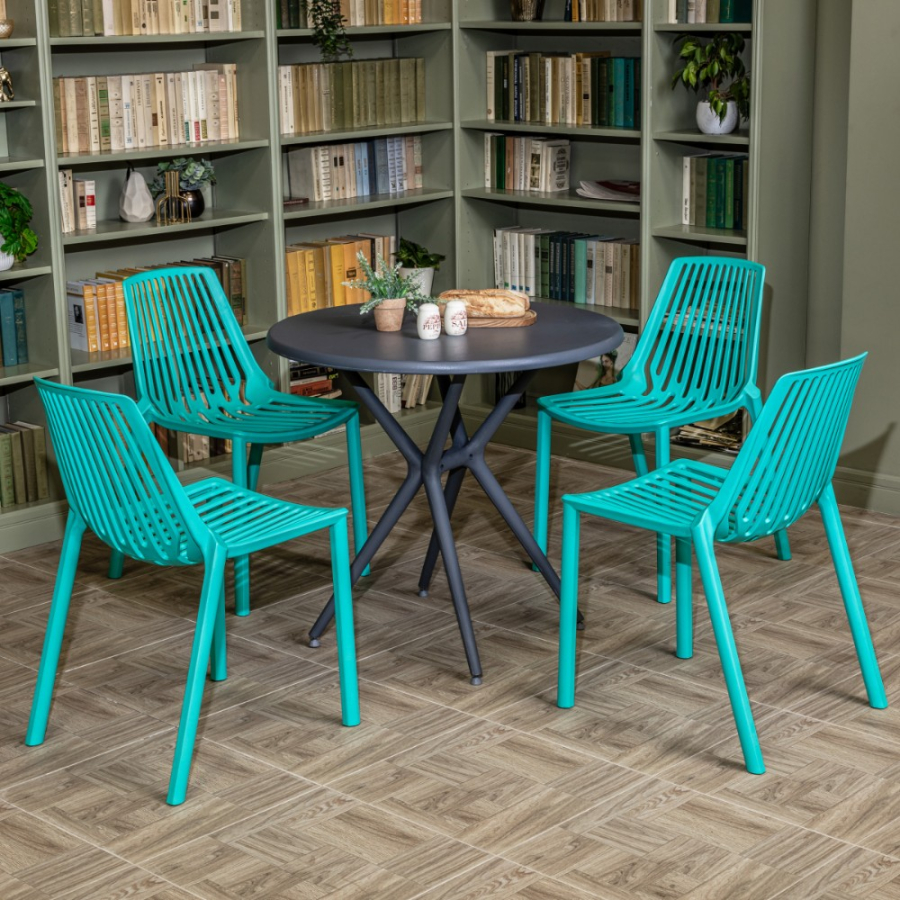 Комплект стол TOM (серый) + 4 стула NICO (тиффани)