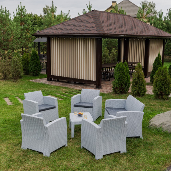 Лаунж зона Royal Family LANA L светло-серый с двухместным диваном, креслами и столом