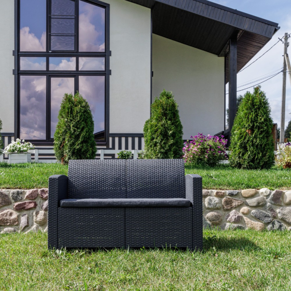 Двухместный диван пластиковый Royal Family LANA темно серый (графит)