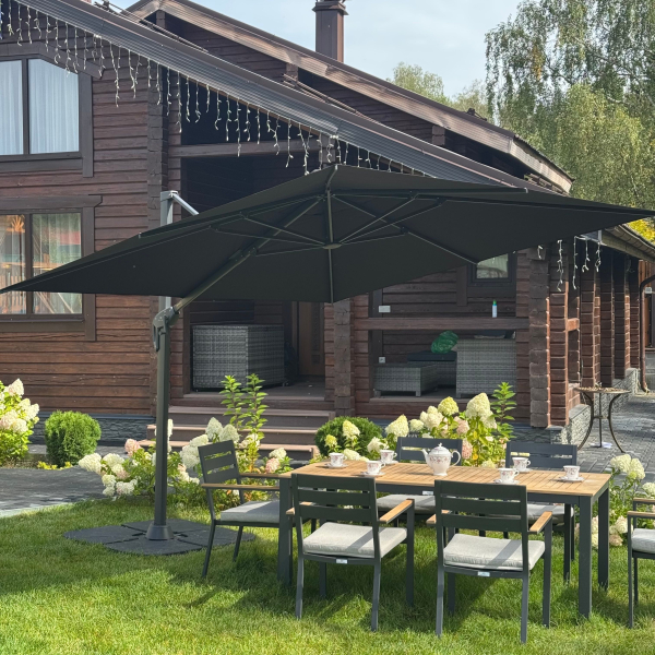 Уличный зонт SKY квадратный в комплекте с базой чёрный