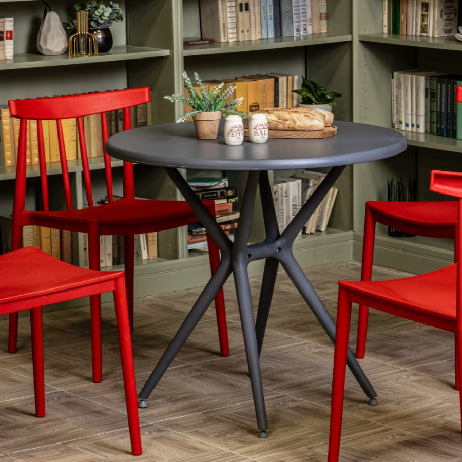 Комплект стол TOM (серый) + 4 стула KAI (красный)
